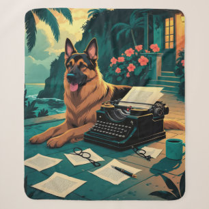 Deutscher Schäferhund mit einem Herrn Vintage Sherpadecke