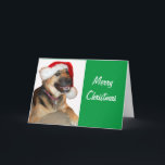 Deutscher Schäferhund mit einem Weihnachtshut Feiertagskarte<br><div class="desc">Ein Niedlicher deutscher Hirte,  der zu Weihnachten einen Weihnachtshut trägt</div>