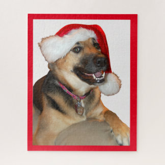 Deutscher Schäferhund mit einem Weihnachtshut Puzzle