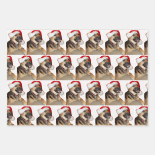 Deutscher Schäferhund mit einem Weihnachtsmannhut Geschenkpapier Set