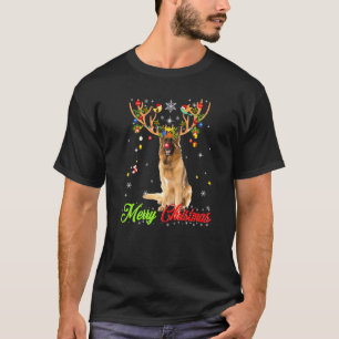Deutscher Schäferhund mit Geweih Frohe Weihnachten T-Shirt