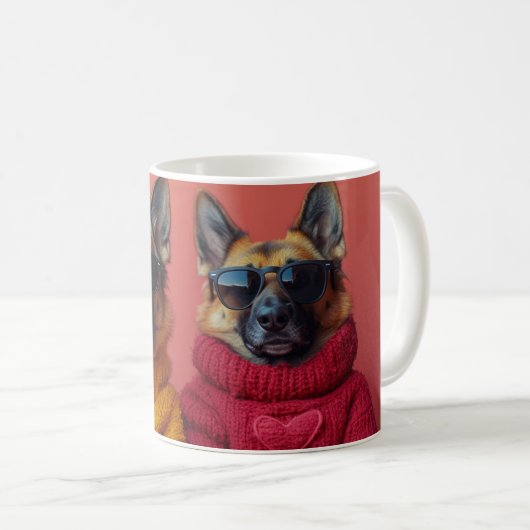 Deutscher Schäferhund mit Herz-Rose Valentinstag Kaffeetasse (VorderseiteRechts)