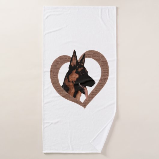 Deutscher Schäferhund mit Herz-Shaped Word Art Badehandtuch (Badehandtuch)