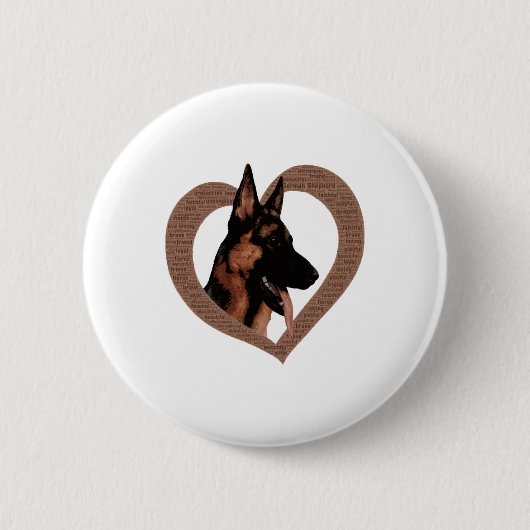 Deutscher Schäferhund mit Herz-Shaped Word Art Button (Vorderseite)