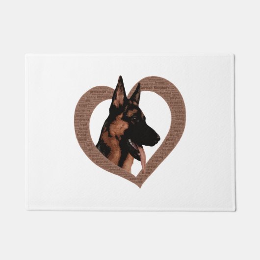 Deutscher Schäferhund mit Herz-Shaped Word Art Fußmatte (Vorderseite)
