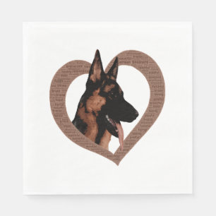 Deutscher Schäferhund mit Herz-Shaped Word Art Serviette