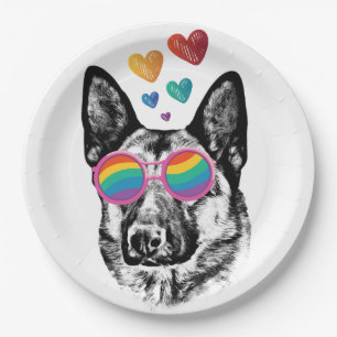 Deutscher Schäferhund mit Herzen Valentinstag  Pappteller