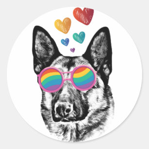 Deutscher Schäferhund mit Herzen Valentinstag  Runder Aufkleber