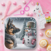 Deutscher Schäferhund mit Holiday Snowman Pappteller (Party)