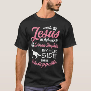 Deutscher Schäferhund mit Jesus ihr Herz Deutscher T-Shirt