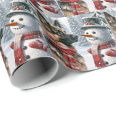 Deutscher Schäferhund mit Schneemann Geschenkpapier (Rolleneckpunkt)