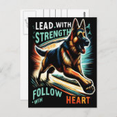 Deutscher Schäferhund mit Stärke und Herz springen Postkarte (Vorne/Hinten)