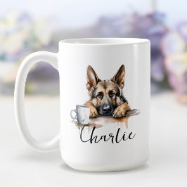 Deutscher Schäferhund mit Tasse, Hund mit Einstell Kaffeetasse