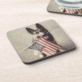 Deutscher Schäferhund mit US-Flagge Getränkeuntersetzer (Linke Seite)
