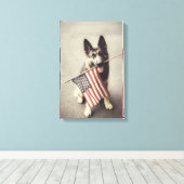 Deutscher Schäferhund mit US-Flagge Leinwanddruck (Insitu (Holzboden))