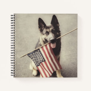 Deutscher Schäferhund mit US-Flagge Notizblock