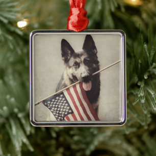 Deutscher Schäferhund mit US-Flagge Ornament Aus Metall