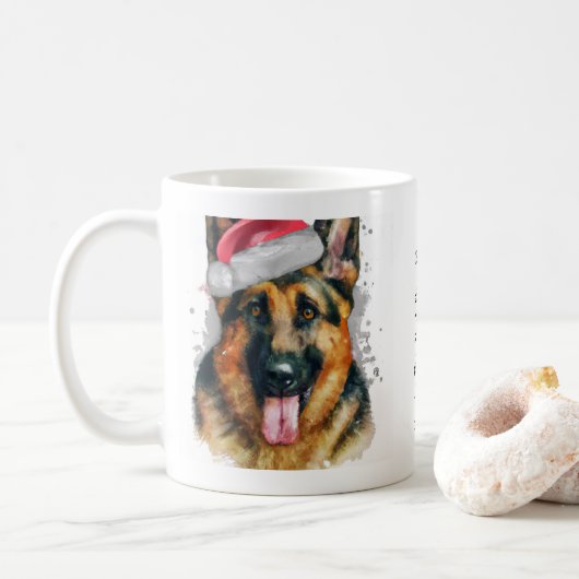 Deutscher Schäferhund mit Weihnachts-Weihnachtsman Kaffeetasse (Mit Donut)