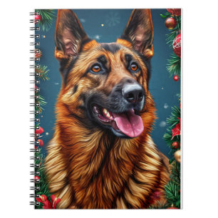 Deutscher Schäferhund mit Weihnachtsdekoration Notizblock