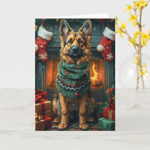 Deutscher Schäferhund mit Weihnachtsgeschenken Feu Karte