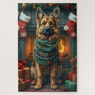 Deutscher Schäferhund mit Weihnachtsgeschenken Kam Puzzle