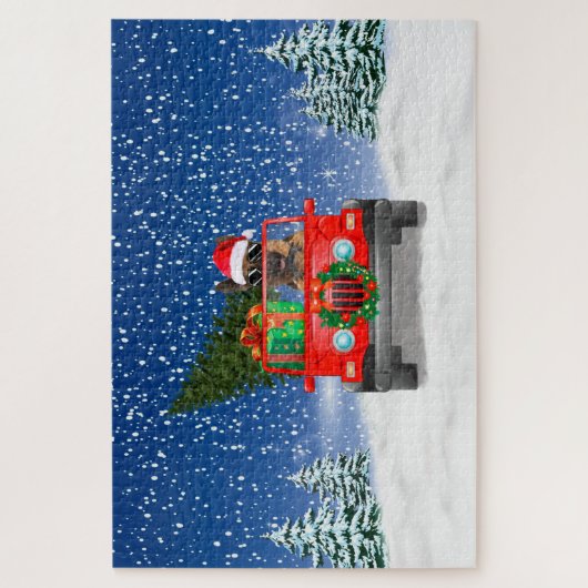 Deutscher Schäferhund mit Weihnachtsgeschenken Puzzle (Vertikal)