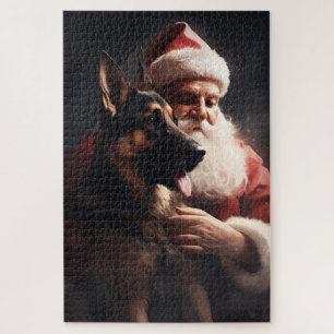 Deutscher Schäferhund mit Weihnachtsmann Festive W Puzzle