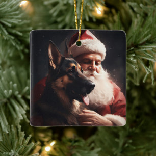 Deutscher Schäferhund mit Weihnachtsmann Festives Keramikornament