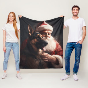 Deutscher Schäferhund mit Weihnachtsmann Festliche Fleecedecke