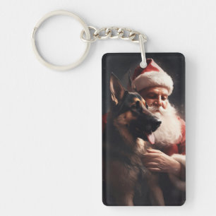 Deutscher Schäferhund mit Weihnachtsmann Festliche Schlüsselanhänger