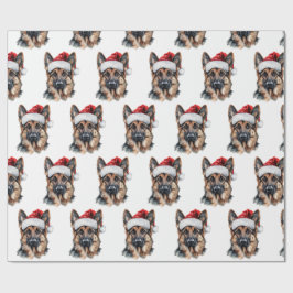 Deutscher Schäferhund mit Weihnachtsmannmütze Geschenkpapier