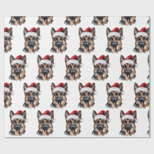 Deutscher Schäferhund mit Weihnachtsmannmütze Geschenkpapier