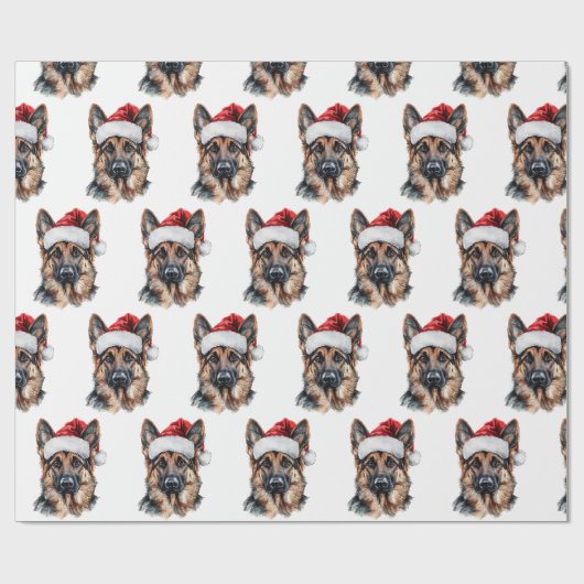 Deutscher Schäferhund mit Weihnachtsmannmütze Geschenkpapier (Flach)