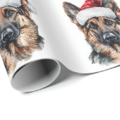Deutscher Schäferhund mit Weihnachtsmannmütze Geschenkpapier (Rolleneckpunkt)