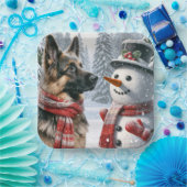 Deutscher Schäferhund mit Weihnachtsschneemann Pappteller (Party)
