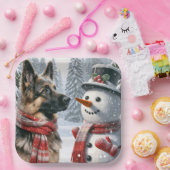 Deutscher Schäferhund mit Weihnachtsschneemann Pappteller (Party)