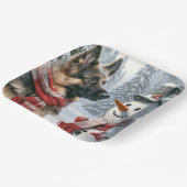 Deutscher Schäferhund mit Weihnachtsschneemann Pappteller (Gewinkelt)