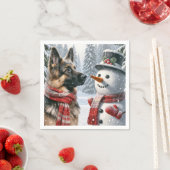 Deutscher Schäferhund mit Weihnachtsschneemann Serviette (Beispiel)