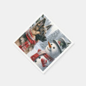 Deutscher Schäferhund mit Weihnachtsschneemann Serviette (Ecke)