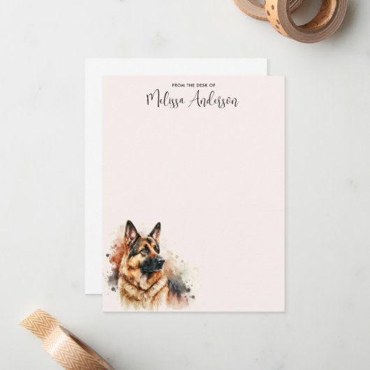 Deutscher Schäferhund Moderner Wasserfarbenpuppy Mitteilungskarte (Vorderseite/Rückseite Beispiel)