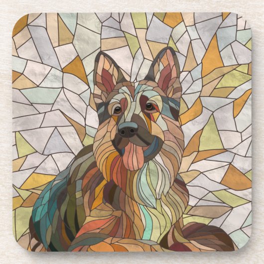 Deutscher Schäferhund - Mosaikkunst Getränkeuntersetzer (Vorderseite)
