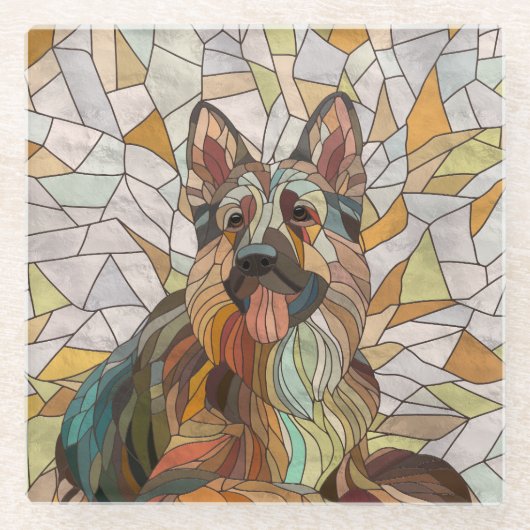 Deutscher Schäferhund - Mosaikkunst Glasuntersetzer (Vorderseite)