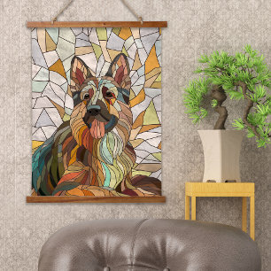 Deutscher Schäferhund - Mosaikkunst Wandteppich Mit Holzrahmen