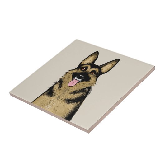 Deutscher Schäferhund | Niedlicher Cartoon Haustie Fliese (Seite)