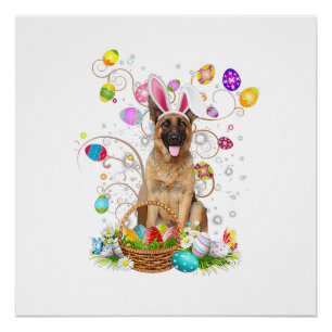 Deutscher Schäferhund Ostereier Jagd Korb Ostern Poster