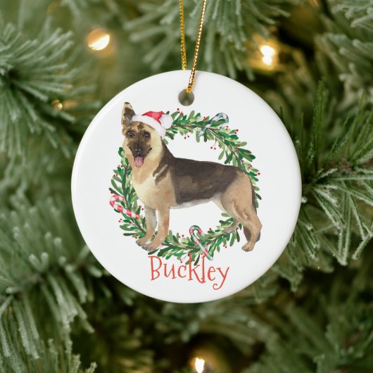 Deutscher Schäferhund Personalisierter Name Keramik Ornament (Baum)