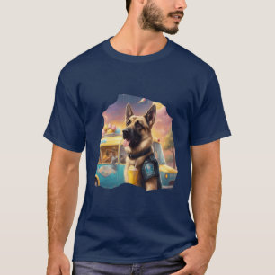 Deutscher Schäferhund Polizeihund an einem Eiswage T-Shirt