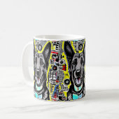 Deutscher Schäferhund Pop Kunst mit GSD, Gelb Blau Kaffeetasse (Vorderseite Links)