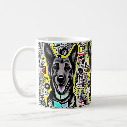 Deutscher Schäferhund Pop Kunst mit GSD, Gelb Blau Kaffeetasse (Links)