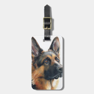 Deutscher Schäferhund-Porträt Aquarell Gepäckanhänger